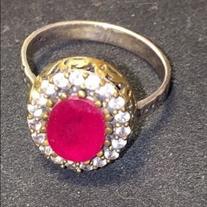 Sterling Silver(.925) Ruby & White Topaz Ring Sz 8